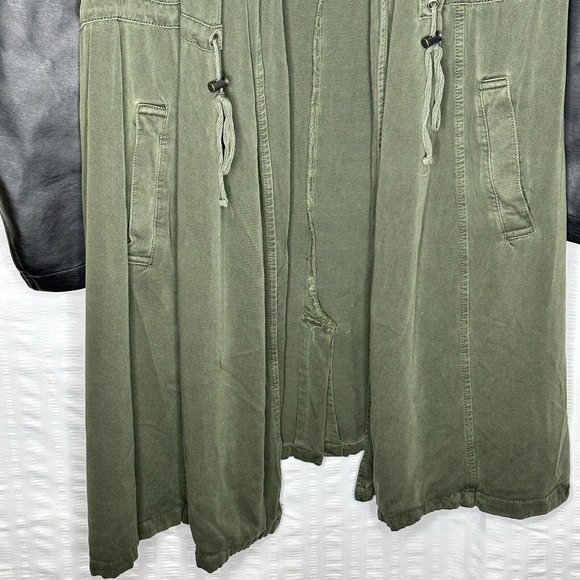 Torrid Jacket Womens 2XL Olive Green Black Twill Faux Leather Anorak Drape Coat - Picture 3 of 11